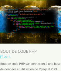 BOUT DE CODE PHP  2018 Bout de code PHP sur connexion  une base de donnes et utilisation de Mysql et PDO